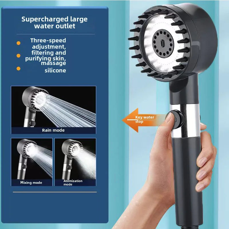 Transform Your Shower Experience with the High-Pressure 3-Mode Filter Shower Head Featuring a Relaxing Massage Brush and Elegant Rain Faucet Design