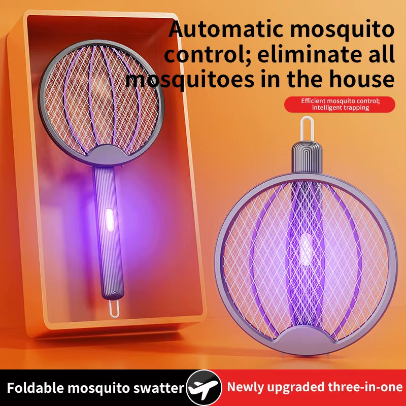 Ultimate 3-In-1 Foldable Electric Mosquito Swatter & Killer Lamp - Rechargeable Wall-Mounted Solution for Mosquito Control