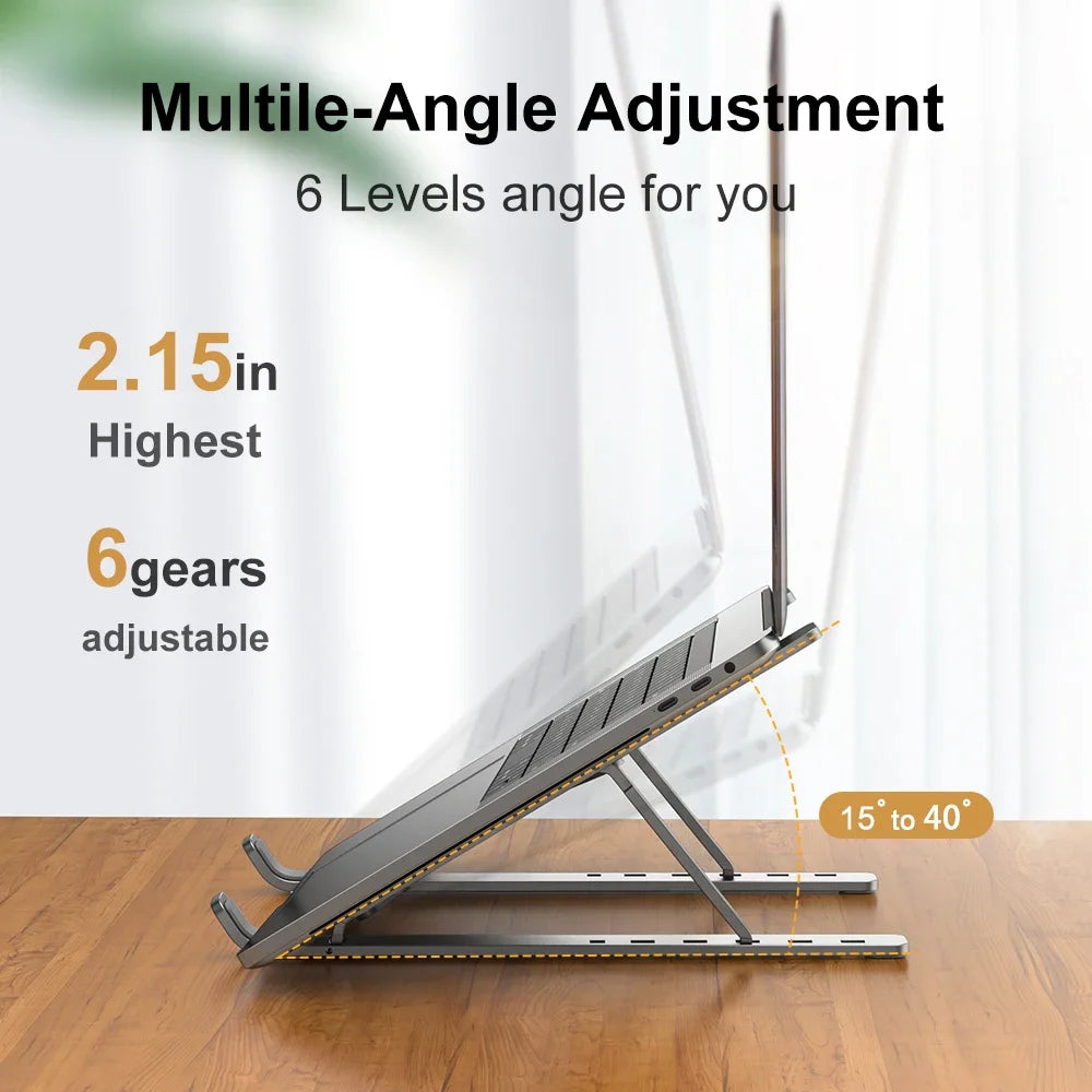 Elevate Your Workspace with Our Portable Aluminum Laptop Stand - Foldable, Adjustable, and Perfect for All Major Brands!