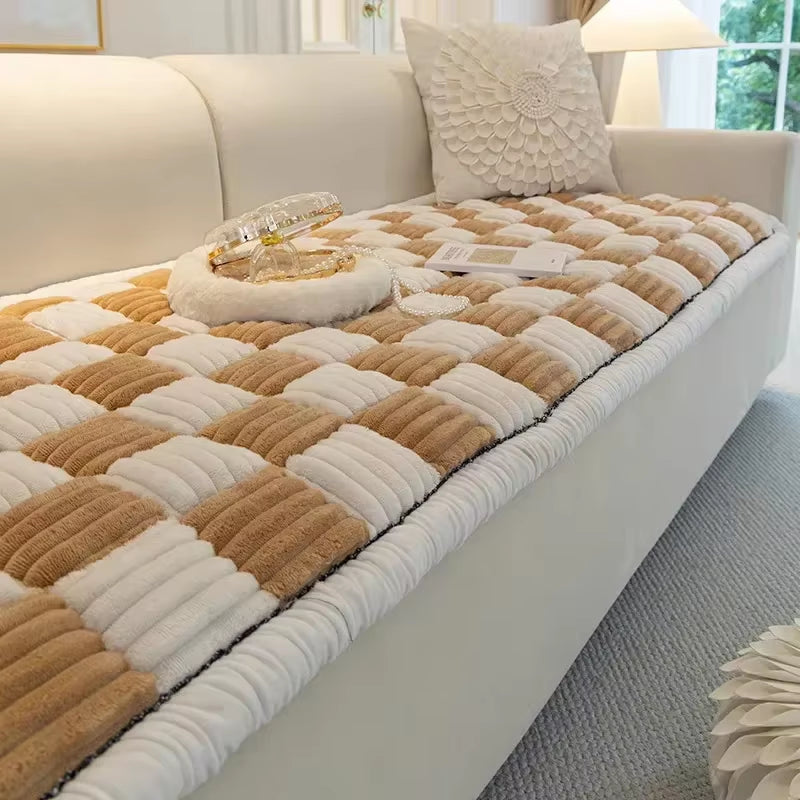Luxurious Plaid Cream-Coloured Magic Sofa Cover - Thicken Garden Protective Couch Cover for Modern Living Rooms