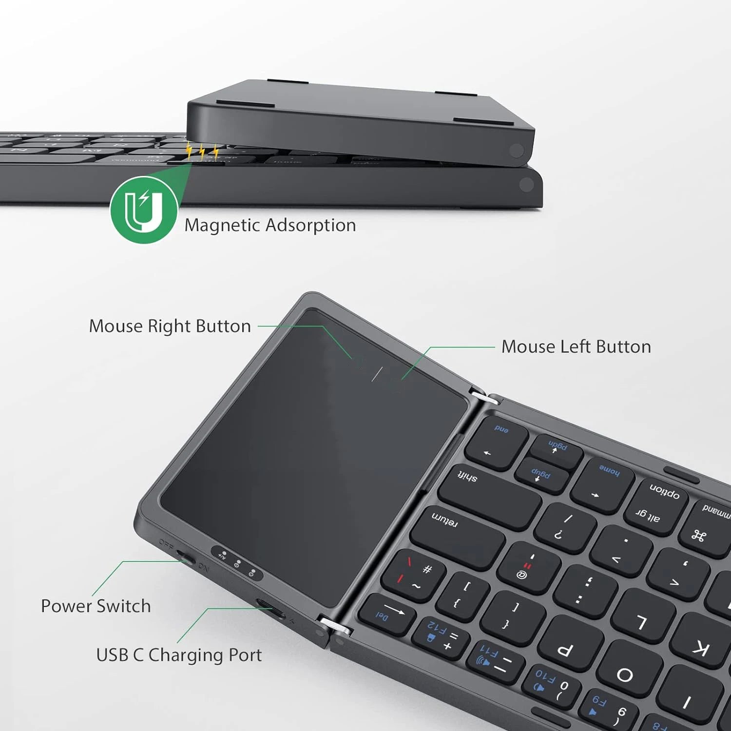 Portable Foldable Bluetooth Keyboard with Touchpad - Perfect for Mac, iOS, Android, and Windows Devices