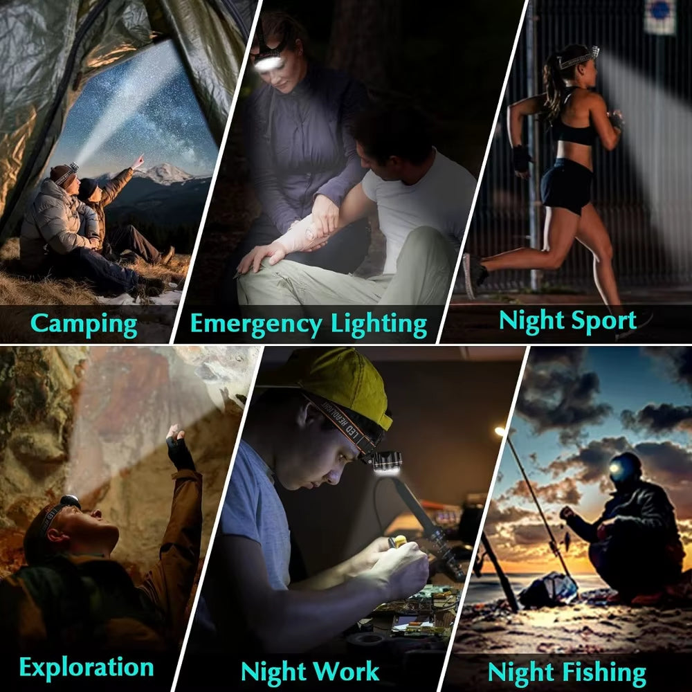 Ultra-Bright LED USB Rechargeable Headlamp - Perfect for Camping, Hiking, and Outdoor Adventures with IPX4 Waterproofing