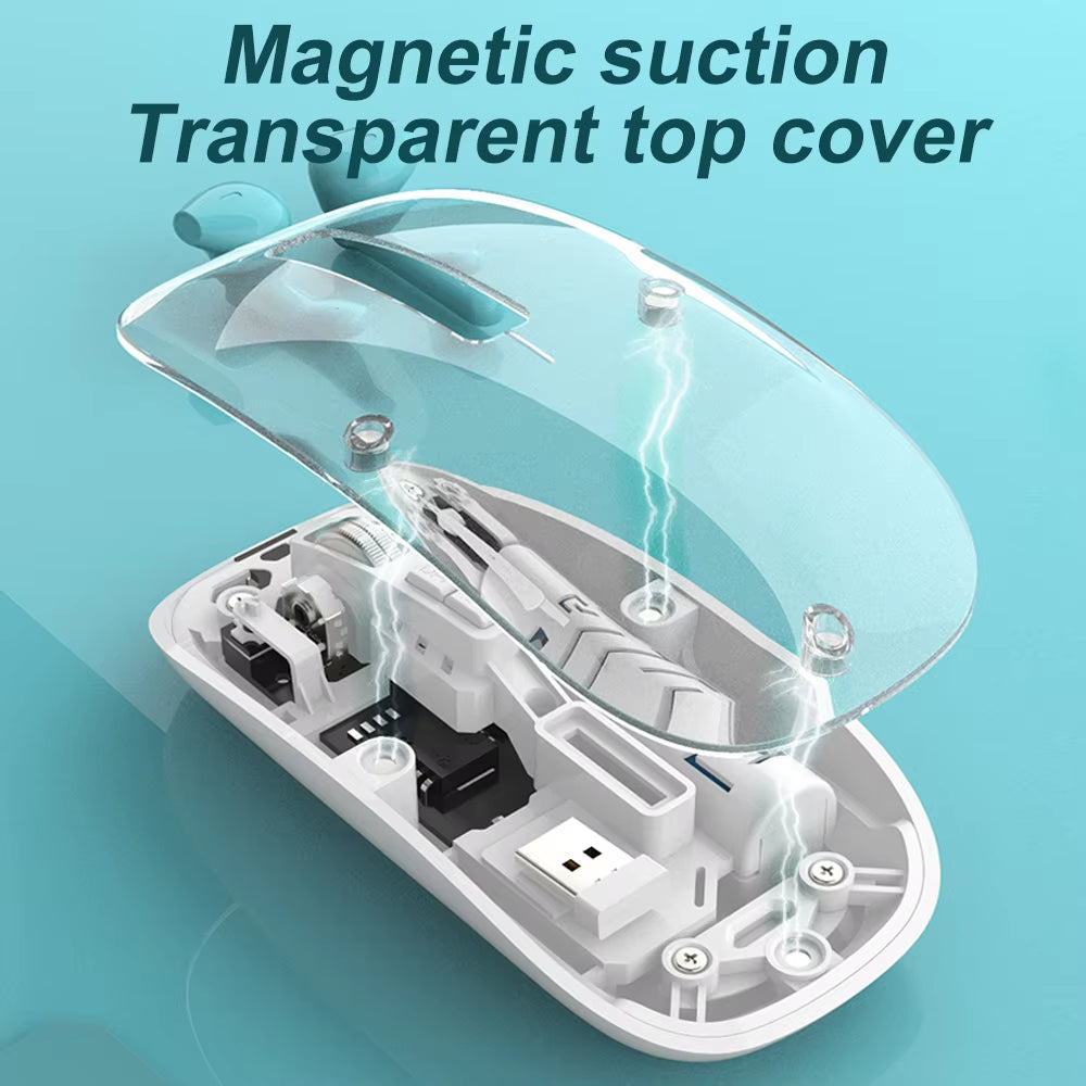 Sleek Transparent Wireless Mouse - Dual Mode Bluetooth & 2.4G Rechargeable, Noiseless Design for Ultimate Comfort and Precision