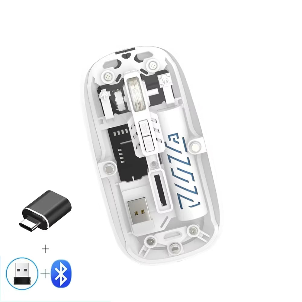Sleek Transparent Wireless Mouse - Dual Mode Bluetooth & 2.4G Rechargeable, Noiseless Design for Ultimate Comfort and Precision