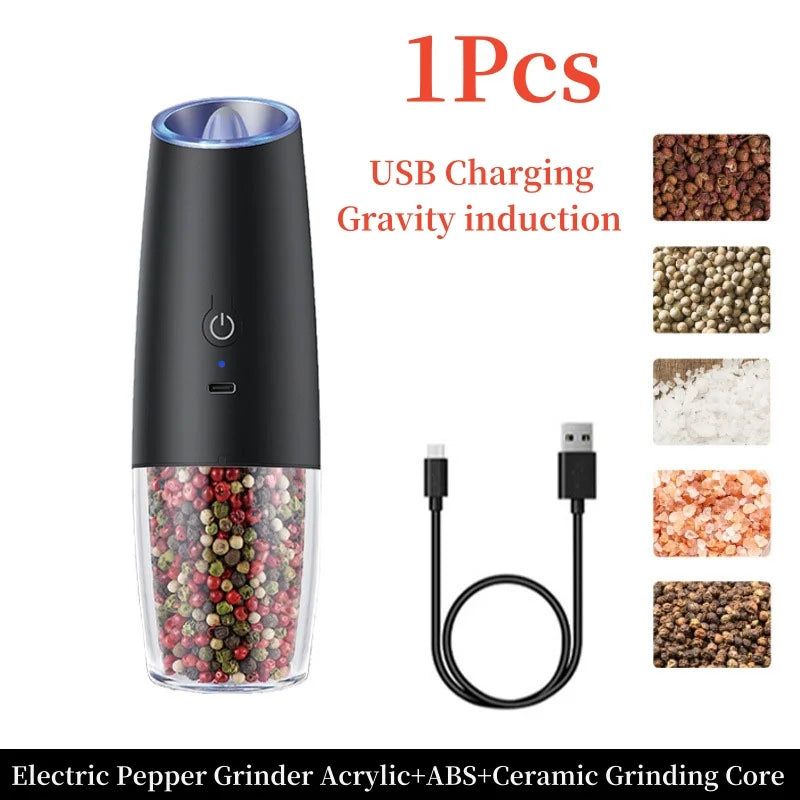 Revolutionary Gravity Induction Electric Salt and Pepper Grinder Set - USB Rechargeable Spice Shakers for Effortless Seasoning!