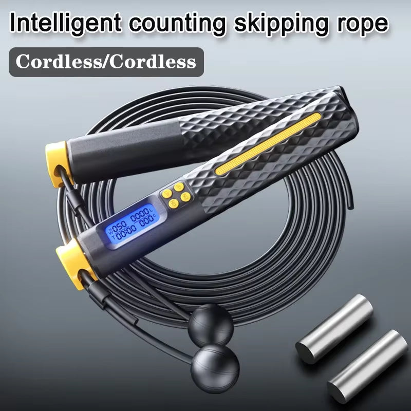 2 in 1 Multifun Skipping Rope with Digital Counter Speed Professional Ball Bearings and Non-Slip Handles Jumps and Calorie Count
