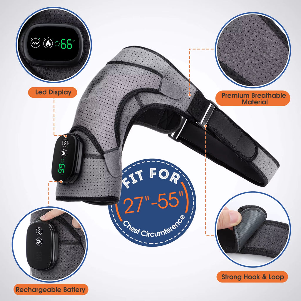 Ultimate Electric Heating Shoulder Massager with Vibration - Rechargeable Pain Relief Shoulder Brace for Relaxation and Comfort