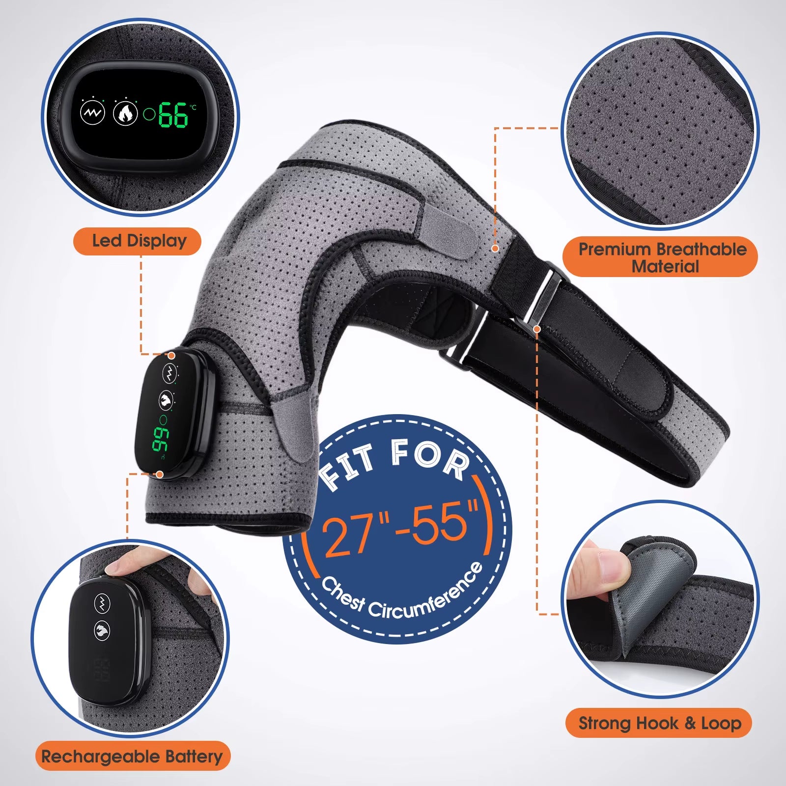 Ultimate Electric Heating Shoulder Massager with Vibration - Rechargeable Pain Relief Shoulder Brace for Relaxation and Comfort