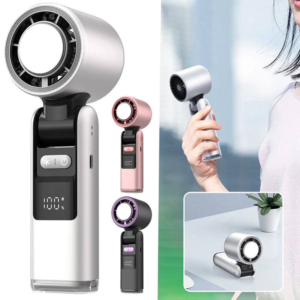 Experience the Ultimate Cooling Relief with the 100 Turbos Chilled Ice Sensation Super Mini Turbo Speed Fan - USB Powered for Outdoor Adventures, Office Comfort, and Dorm Relaxation