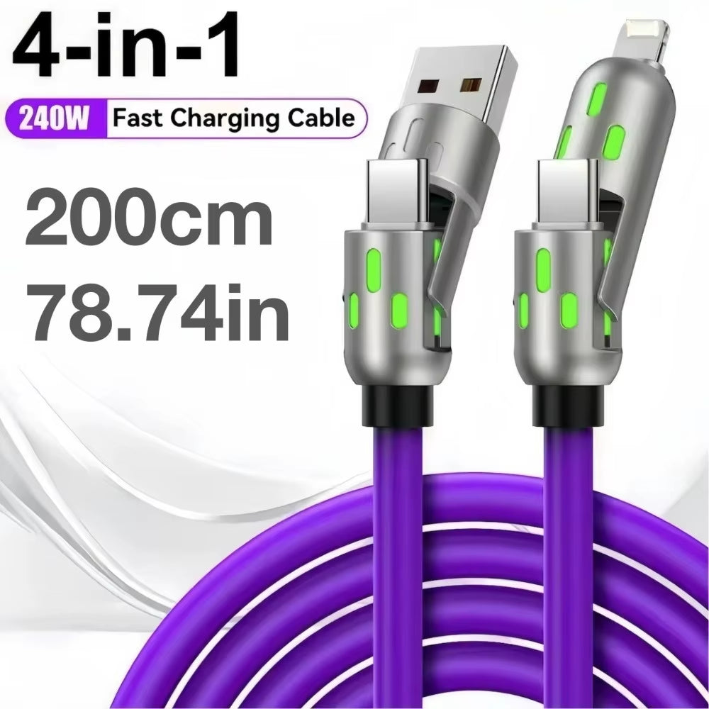 Experience Lightning Fast Charging with the 240W Type C 4-In-1 USB PD Silicone Cable for All Your Devices!