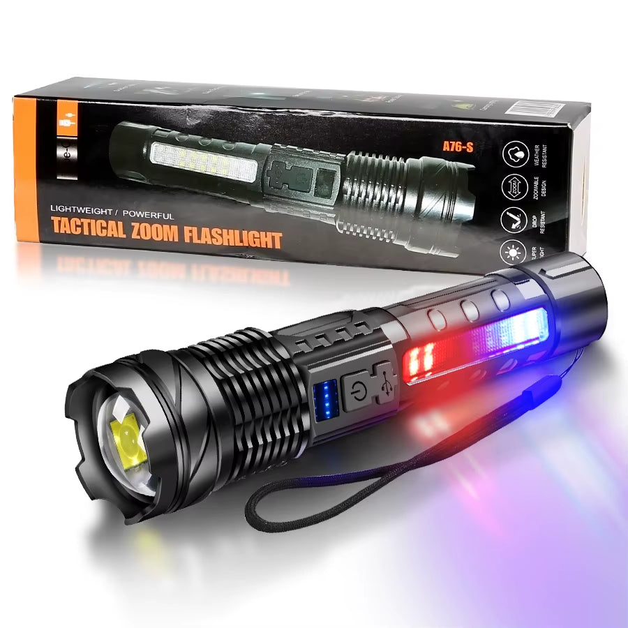 Ultra-Bright XHP50 LED Flashlight - Waterproof 18650 Torch with 7 Versatile Modes for Camping and Fishing - USB Rechargeable with Adjustable Zoom