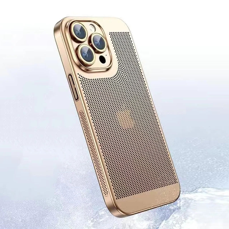 Revolutionary Heat Dissipation Phone Case for iPhone 11 to 16 Pro Max - Stylish Honeycomb Mesh with Electroplated Border