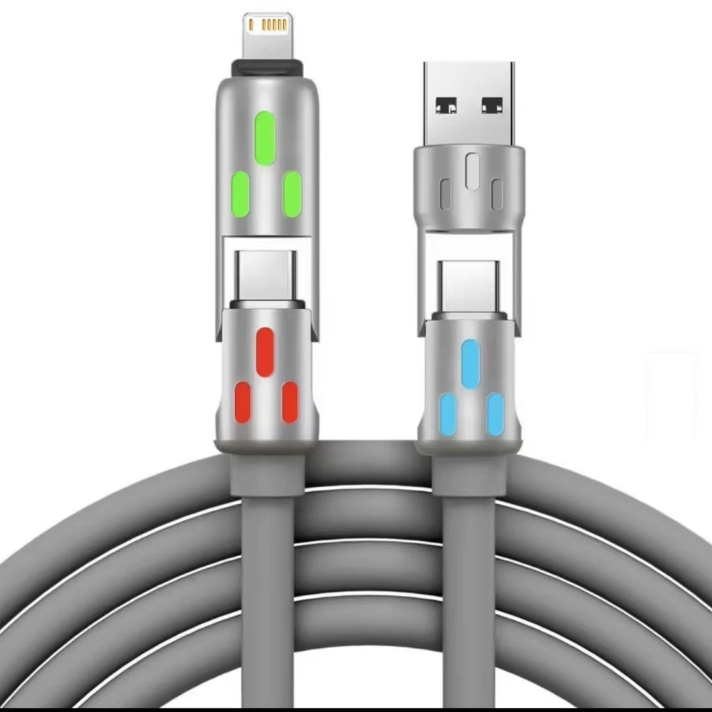 Experience Lightning Fast Charging with the 240W Type C 4-In-1 USB PD Silicone Cable for All Your Devices!