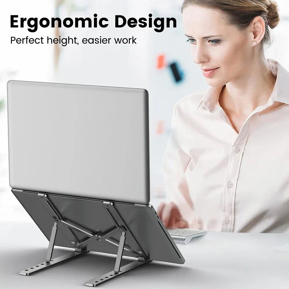 Elevate Your Workspace with Our Portable Aluminum Laptop Stand - Foldable, Adjustable, and Perfect for All Major Brands!
