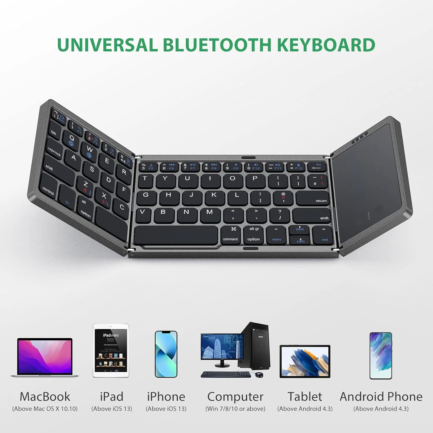 Portable Foldable Bluetooth Keyboard with Touchpad - Perfect for Mac, iOS, Android, and Windows Devices