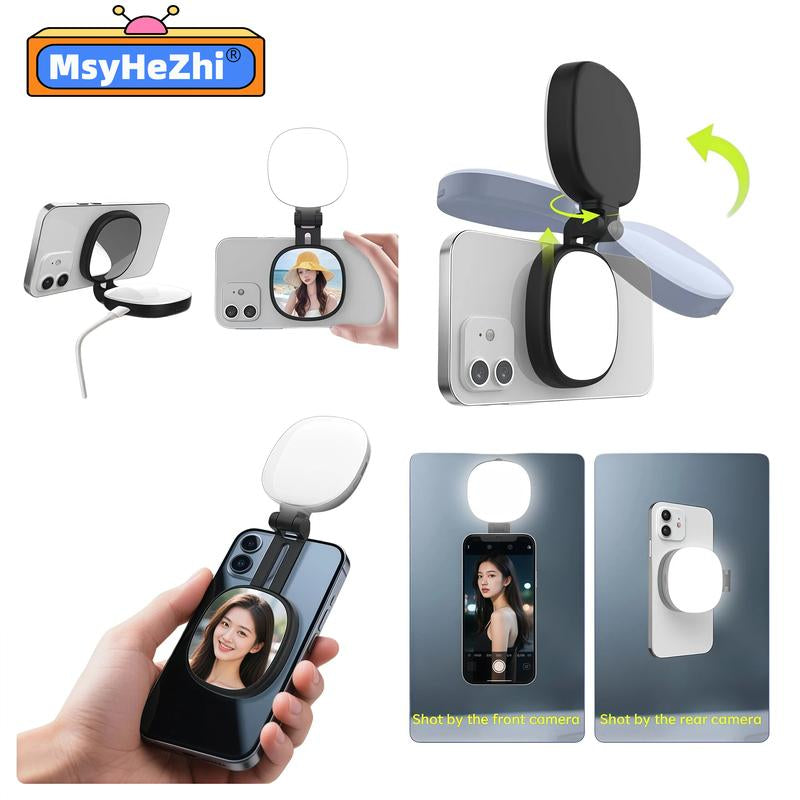 Illuminate Your Selfies: MsyHeZhi 3-In-1 Magnetic Mirror Selfie Light with 360° LED Ring, MagSafe Compatibility, and 3 Color Temperatures - Perfect for Makeup, Live Streaming, and Video Calls!