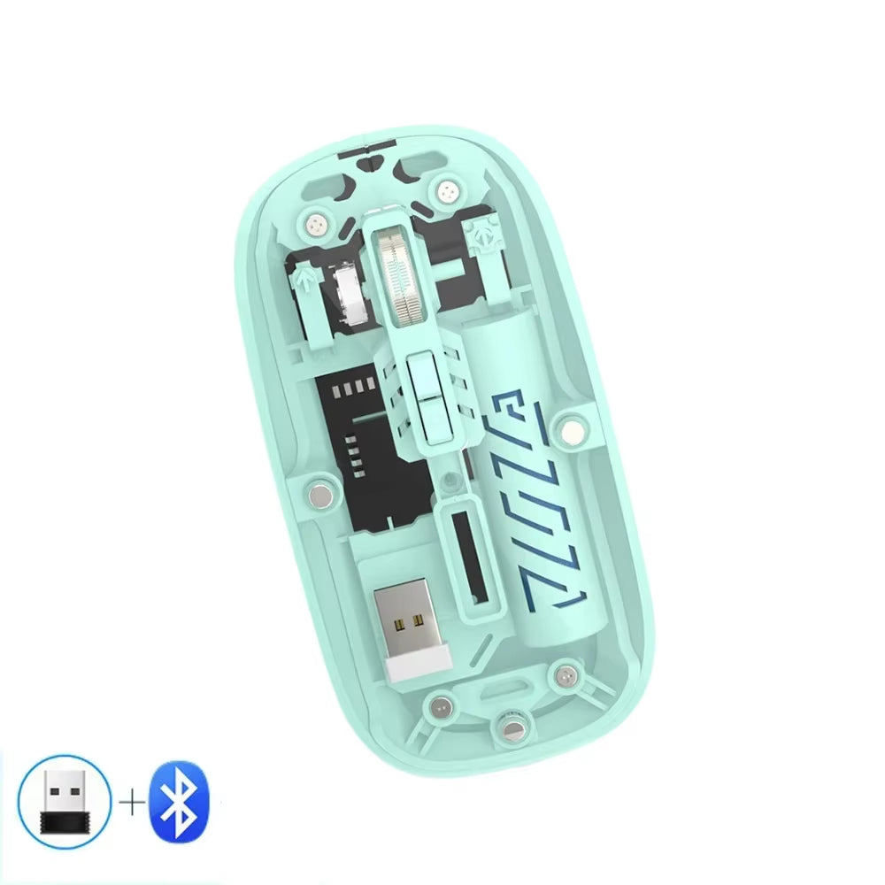 Sleek Transparent Wireless Mouse - Dual Mode Bluetooth & 2.4G Rechargeable, Noiseless Design for Ultimate Comfort and Precision