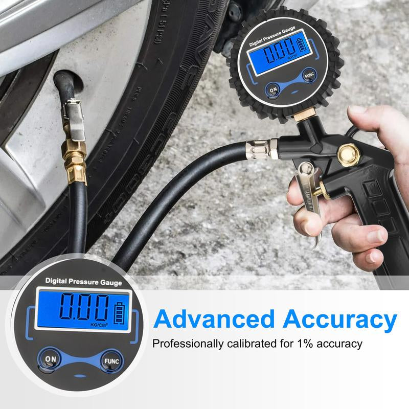 Precision Digital Tire Pressure Gauge with Inflator - Ultimate 0-250 PSI Monitoring Tool for SUVs, Trucks, and Cars