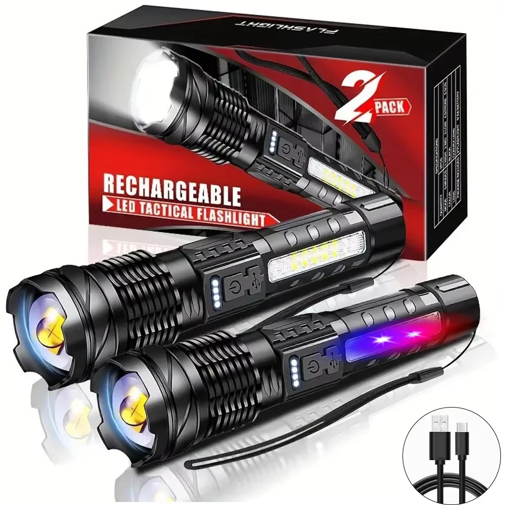 Ultra-Bright XHP50 LED Flashlight - Waterproof 18650 Torch with 7 Versatile Modes for Camping and Fishing - USB Rechargeable with Adjustable Zoom