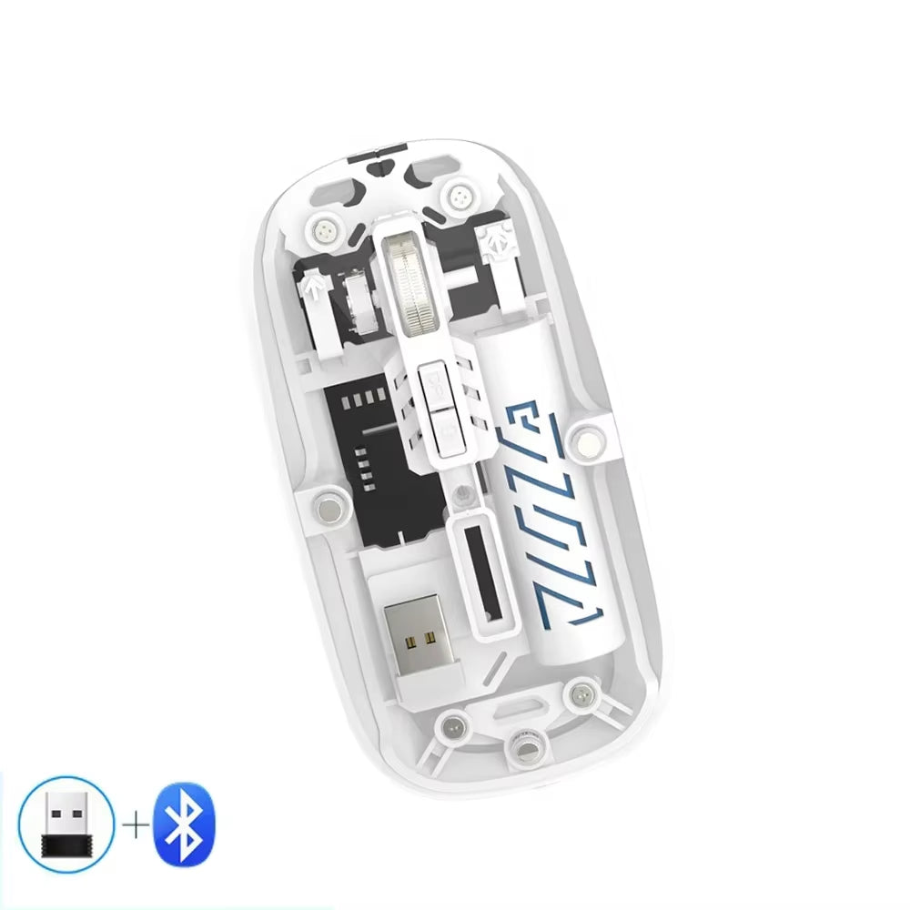 Sleek Transparent Wireless Mouse - Dual Mode Bluetooth & 2.4G Rechargeable, Noiseless Design for Ultimate Comfort and Precision