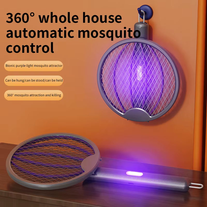Ultimate 3-In-1 Foldable Electric Mosquito Swatter & Killer Lamp - Rechargeable Wall-Mounted Solution for Mosquito Control