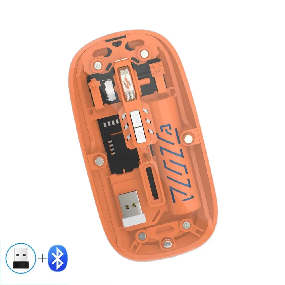 Sleek Transparent Wireless Mouse - Dual Mode Bluetooth & 2.4G Rechargeable, Noiseless Design for Ultimate Comfort and Precision