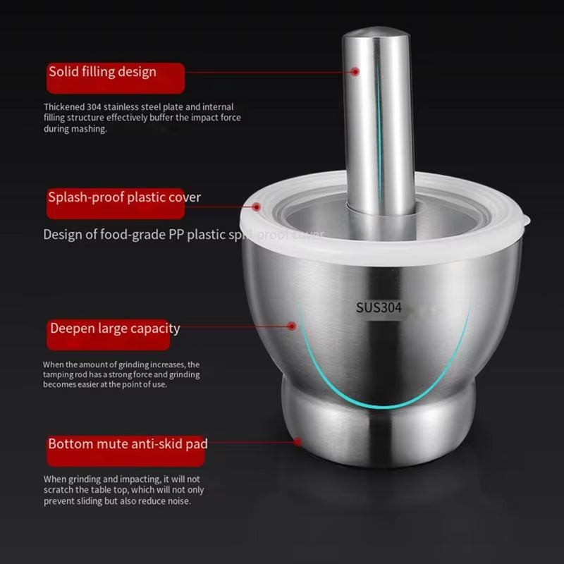 Premium 304 Stainless Steel Garlic Masher and Mortar Set - Perfect for Flavorful Cooking and Easy Grinding