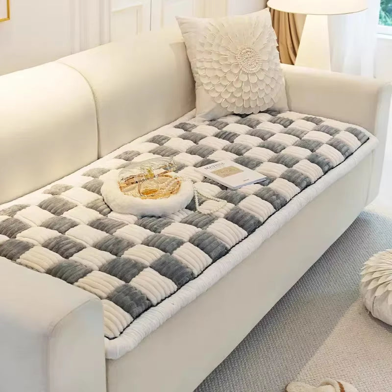 Luxurious Plaid Cream-Coloured Magic Sofa Cover - Thicken Garden Protective Couch Cover for Modern Living Rooms