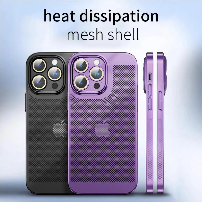 Revolutionary Heat Dissipation Phone Case for iPhone 11 to 16 Pro Max - Stylish Honeycomb Mesh with Electroplated Border