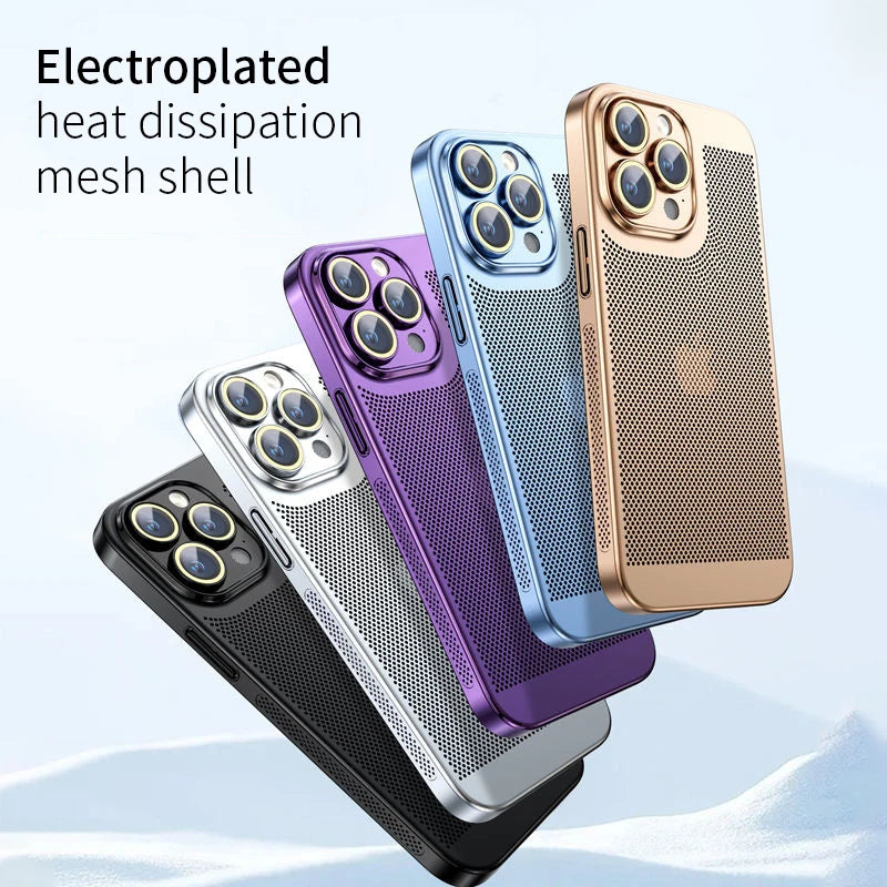 Revolutionary Heat Dissipation Phone Case for iPhone 11 to 16 Pro Max - Stylish Honeycomb Mesh with Electroplated Border
