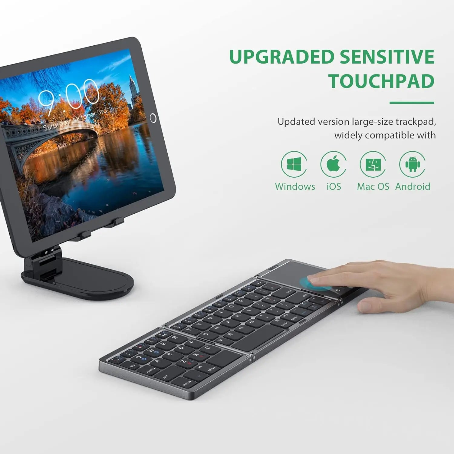 Portable Foldable Bluetooth Keyboard with Touchpad - Perfect for Mac, iOS, Android, and Windows Devices