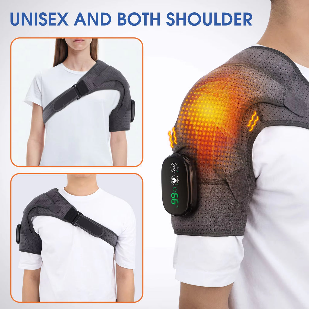 Ultimate Electric Heating Shoulder Massager with Vibration - Rechargeable Pain Relief Shoulder Brace for Relaxation and Comfort